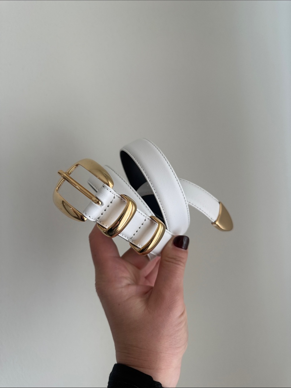 White Leather Alice + Olivia Belt with Gold Buckle